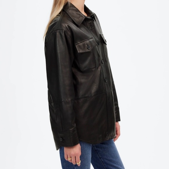 Madewell Washed Leather Shirt Jacket Sz M $398 NWT *RARE* - Picture 2 of 6